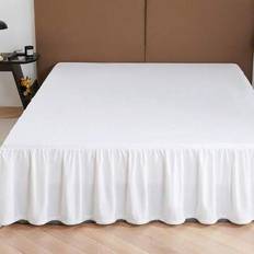 Patchwork plisserad volang + vitblommiga trim Elegant sängkjol, lämplig för sovrum, hotell och alla årstider - vit+vit (180*200,99*190,138*190,153*203,198*203)