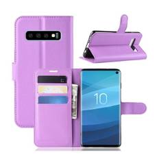 Samsung Galaxy S10 litchi skin læder flip etui - Lilla