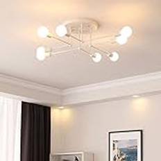 Moderna taklampor Industriell 8-ljus Sputnik-lampa Semi Flush Mount Taklampa Justerbara armar Svart metall Retro ljuskrona för vardagsrum, sovrum, matsal, kök (Färg: vit
