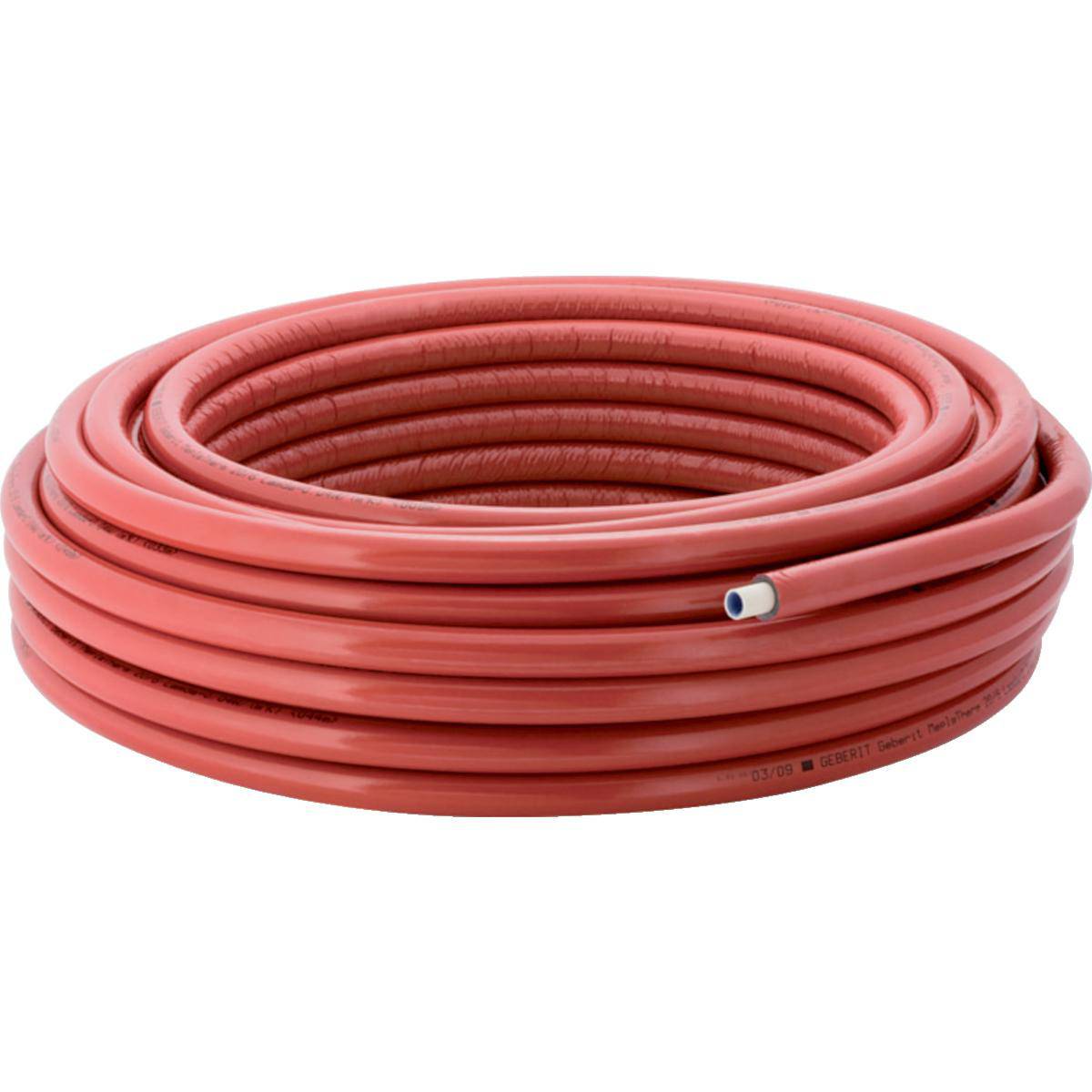 Geberit systemrør ML therm rundt præ-iosleret D=20mm isolering=6mm længde=50m rød.