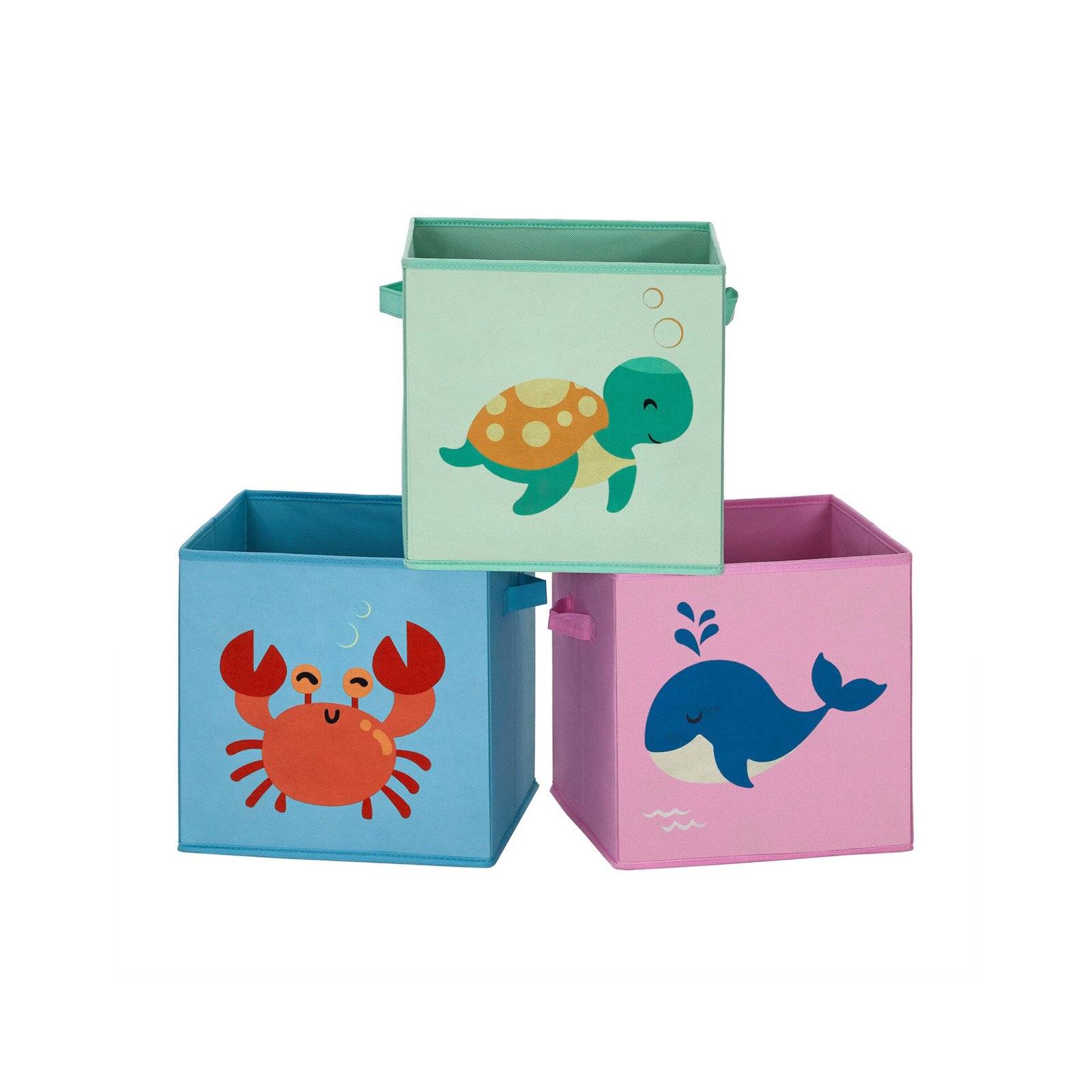 SONGMICS Storage Boxes, Set of 3, Toy Organiser Boxes, Foldable Storage Cubes with Handles, for Kid’s Room, Playroom, Bedroom, 30 x 30 x 30 cm, Animal