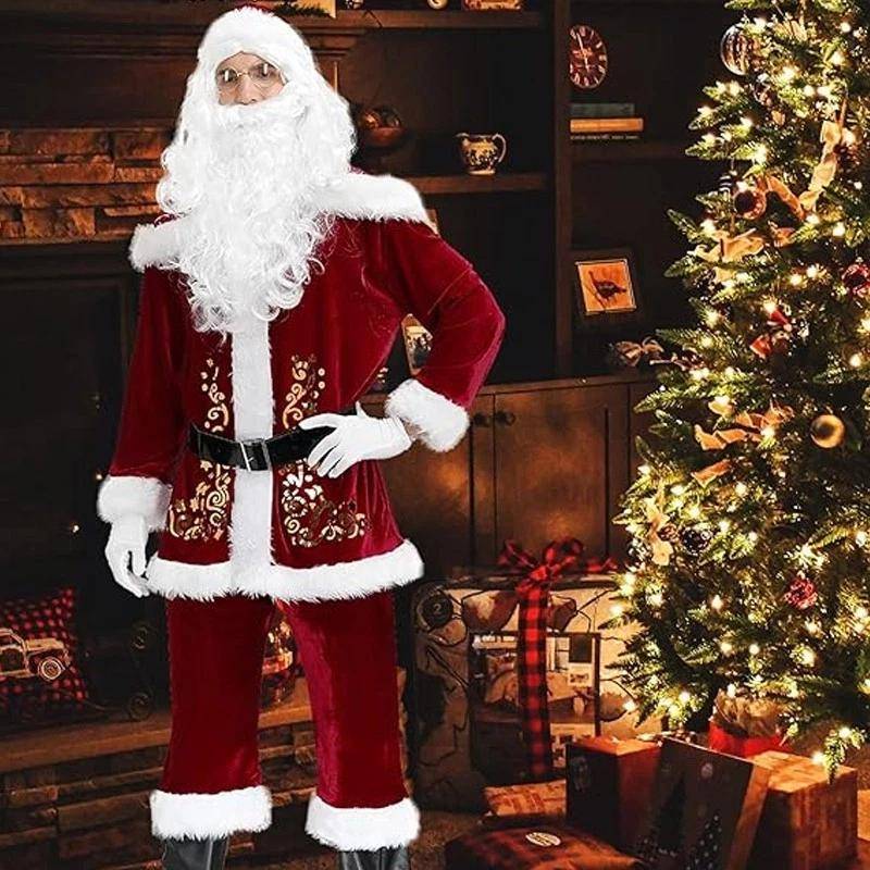 Jultomtedräkt Bekväm Vuxen Tomtedräkt Tomte Kostym Festlig Cosplay Kostymset För Temafest cm beige