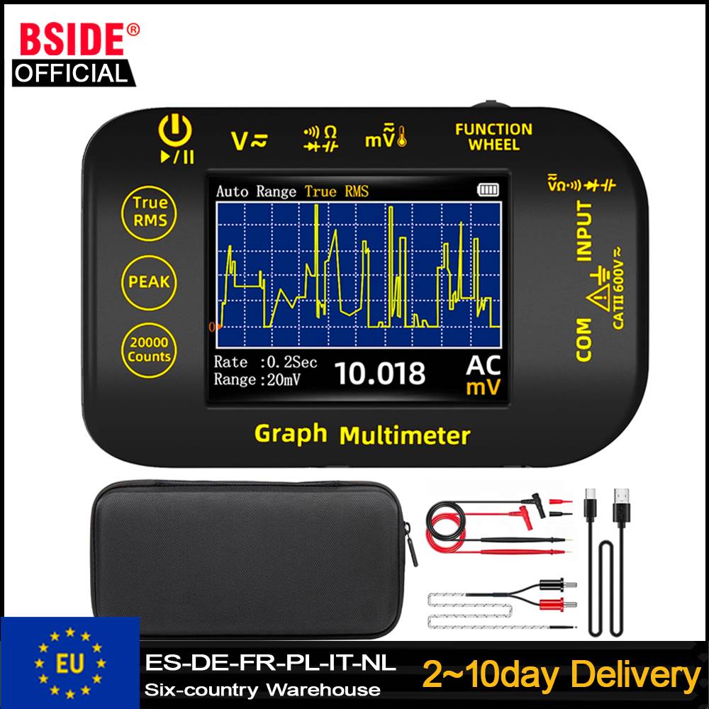 BSIDE Graphical Digital Multimeter S450 Date Recorder 1uV/1000V Photovoltaic/Miners TRMS Voltmeter Tester with Rechargeable, Measures Capacitance Diode MAX/MIN/PEAK Voltage Temperature Ohm Continuity