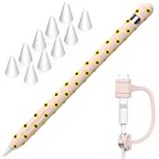 NIUTRENDZ Fodral för Apple Pencil 1st silikonskyddsskydd Anti-halk [Added Cable Adapter Tie] Kompatibel med Apple Pencil 1:a Generationen (Solros + Rosa)