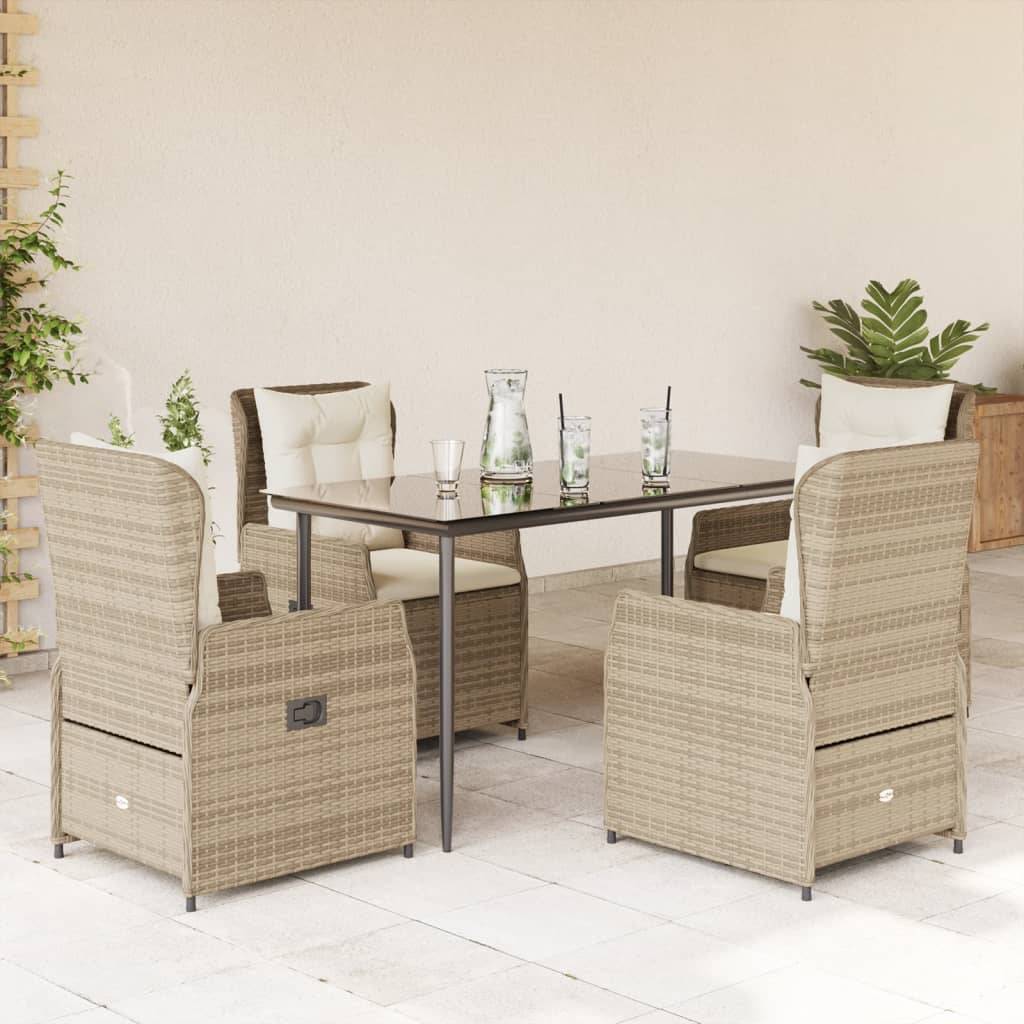 vidaXL spisebordssæt til haven 5 dele med hynder polyrattan beige