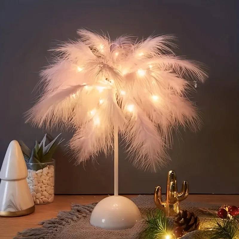 FeatherLuxe Lampa - Fängslande Bordslampa för Värme och Atmosfär - Rosa