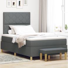 vidaXL Boxfjäder Säng med Madrass & Bänk Mörkgrå 120x190 cm Tyg