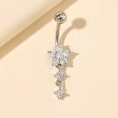 1 st. Fashionabel Elegant Rostfritt Stål Blomma Navelpiercing - Silver (En-Storlek)