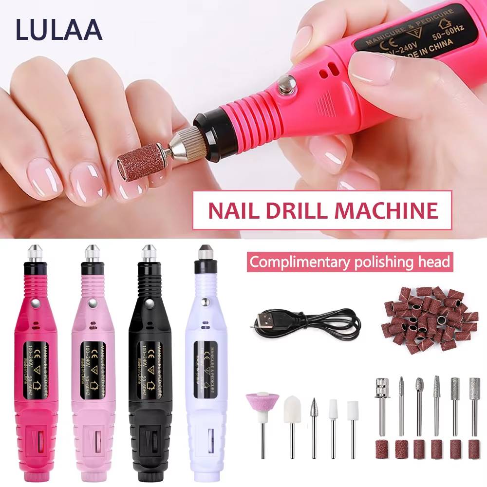 LULAA Electric Nail Drill Machine Set Manicure Drill Set Milling Cutters Nail File Equipment Strong Nail Polishing Tool Gifts