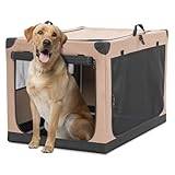 Petsfit hundlåda vikbar stora hundar hundtransportbur bil transportbur hund tyg med integrerad aluminiumram, justerbart tygskydd genom spiralslang, förstärkning sömnad, L, khaki