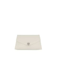 Alexander McQueen Skull Calfskin Leather Clutch — White