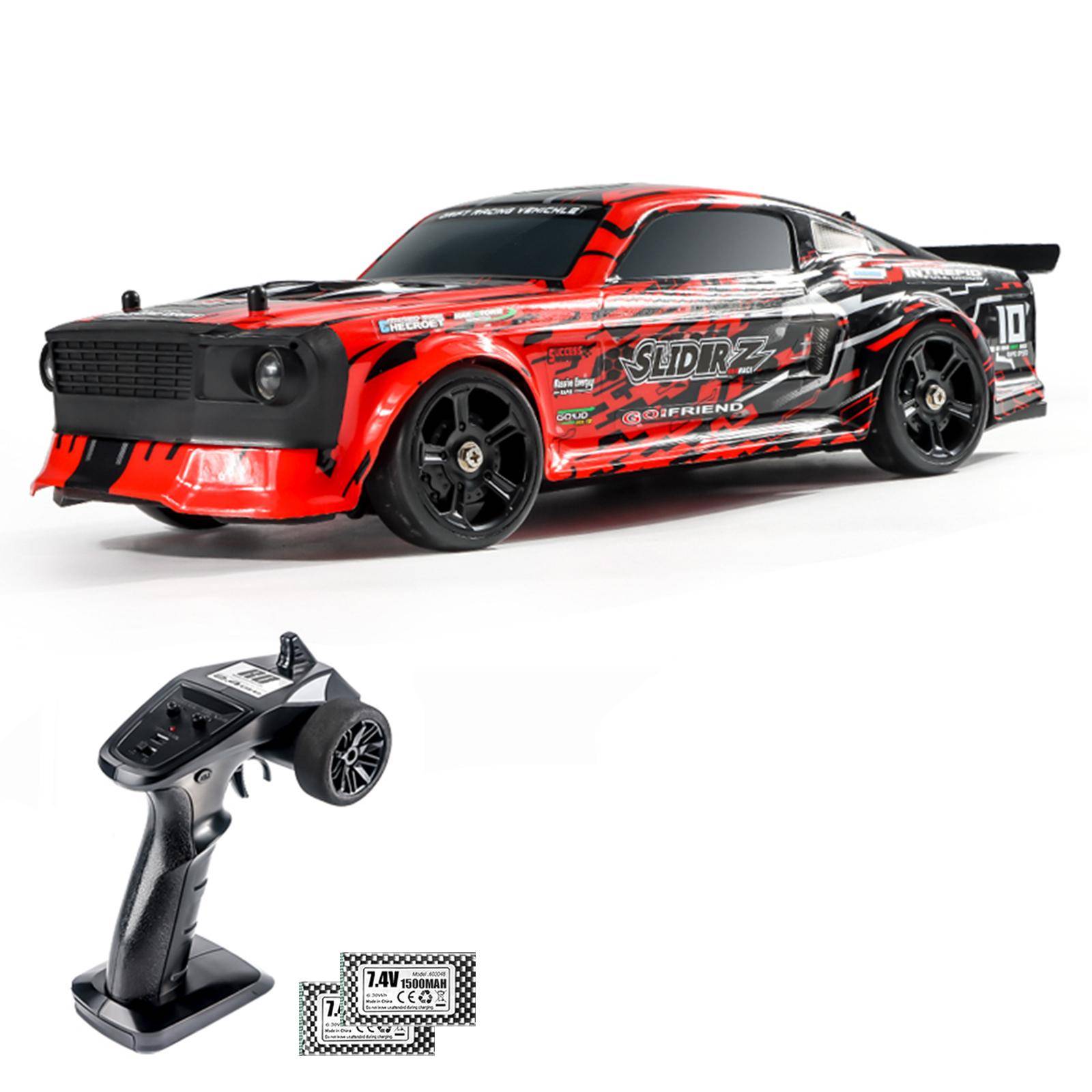 1:14 Scale Remote Control Car, 2.4 GHz 35km/h High-Speed 4WD Electric Drift Car for Kids Adults, 2 Battery röd