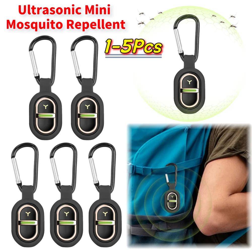 1-5 st Ultraljud Mini Myggavvisare med Karbinhake Lätt Anti-myggbett Hänge för Barn Vuxna Utomhus Camping gray