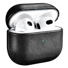 Läderfodral för AirPods 4 2024, ICARER Premium äkta läder Stötskyddande Fodraltäckning för Apple AirPods 4 Hörlursladdningsfodral (LED synlig) Stöder Trådlös Laddning (Svart)