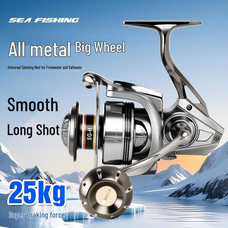 Shark SG-H Saltvattens Rostfritt Stål Spinnrulle med Helt Metallkropp och Inskruvbart Handtag gray