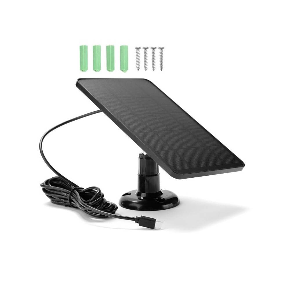 4W 5V Solar Panel, IP66 Waterproof Solar Charger, Type-C Port for Outdoor Security Camera,Low Power Devices Black