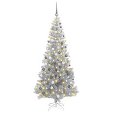 vidaXL Kunstige juletræer med LED -strimmellys Sølv 180 cm PET