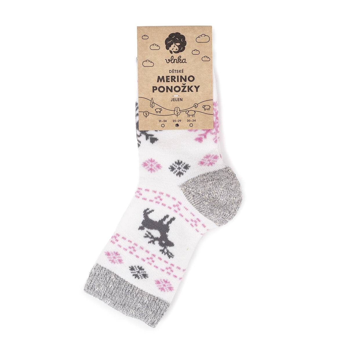 Børnesokker Merino hjort lyserød størrelse sokker 21-24
