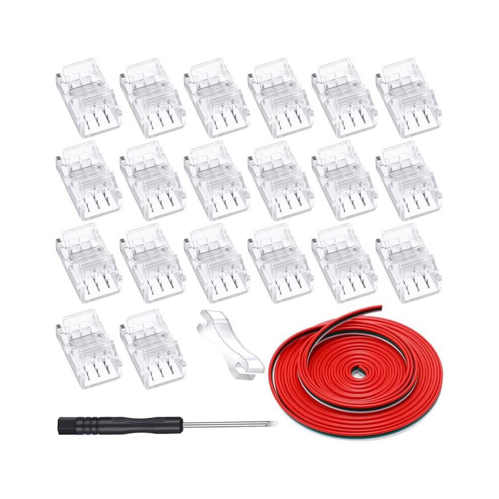 3 Pin LED Strip Connectors 10mm Solderless, 16.4ft Wire Included, Works with 5050 RGB LED Strip Light,Track Lighting Use
