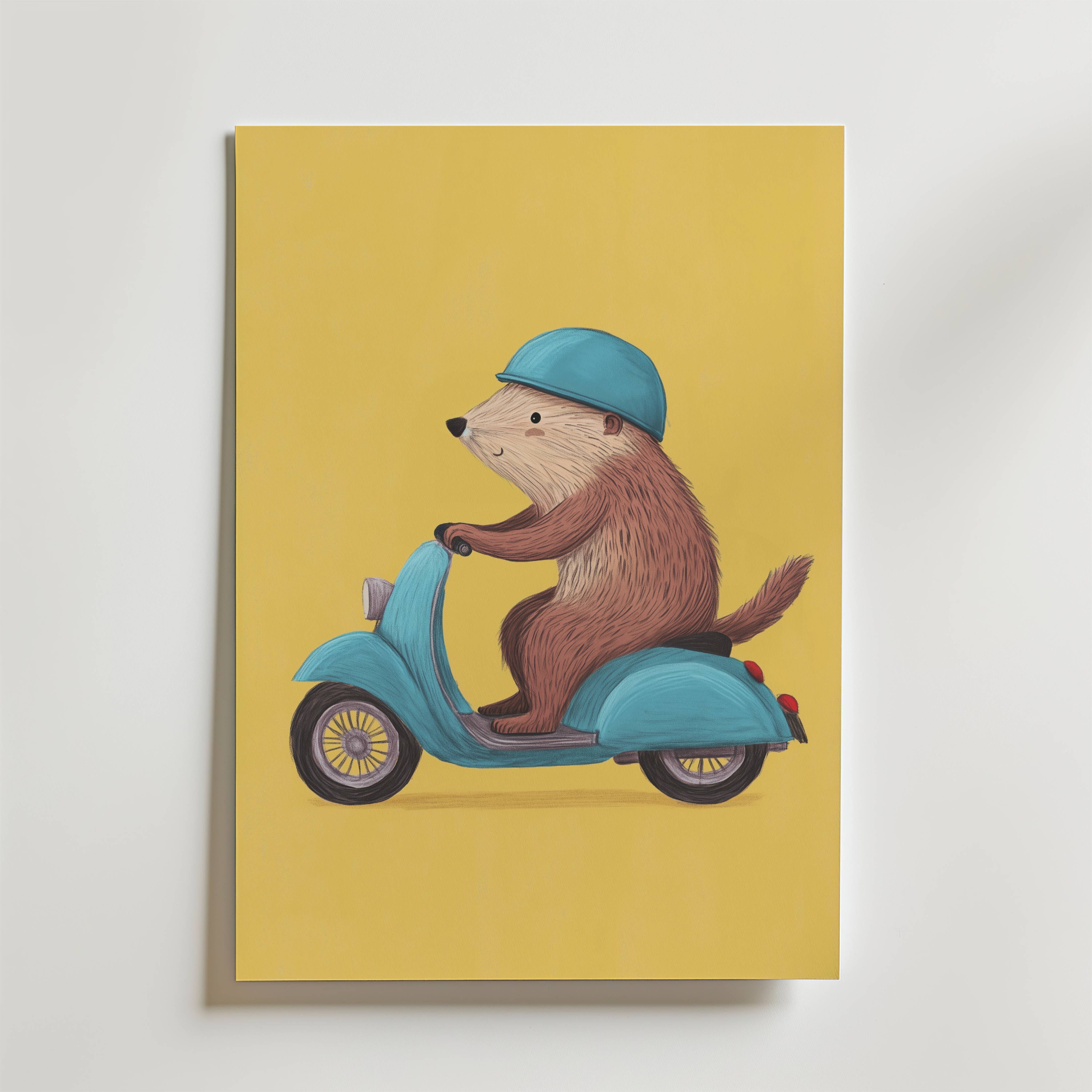 Scooter Bear Poster - Premium Canvas 21x30 cm