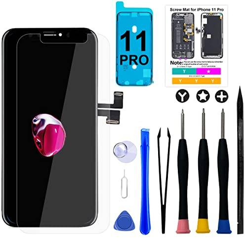 Display för iPhone 11 Pro skärm, ersättning, LCD-skärm, Digitizer 5,8 tum | Reparationssats med verktyg, tätning och härdat glas, Retina-LCD med True Tone & Face ID-stöd