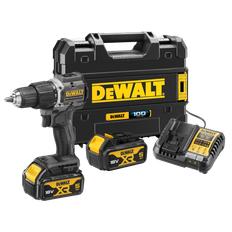 DeWALT DCD100P2T-QW Slagbore-/skruemaskine med 2 stk. 5,0Ah batteri, lader og TSTAK