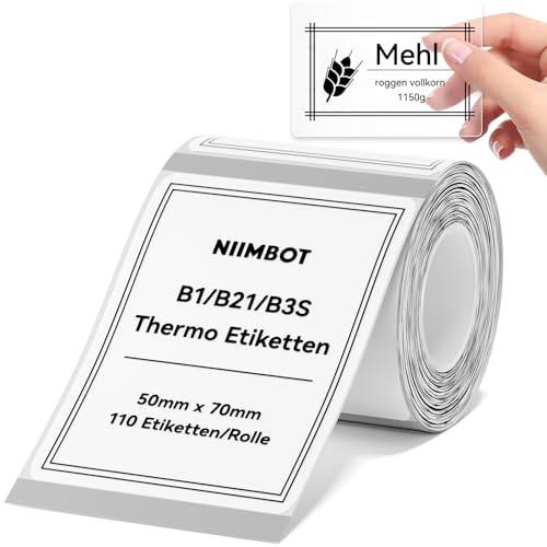 NIIMBOT B1/B21/B3S termiska etiketter, självhäftande termiska etiketter för skola, hem, kontor, småföretag (transparent rektangel, 50 x 70 mm)