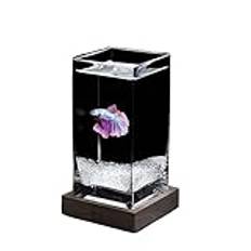 Akvarium fiskskål Fisktank fyrkantig hög genomskinlig stridstank med träbas Tropisk akvarium förtjockat glas Desktop Small Fish Tank Fisktankar(White02)