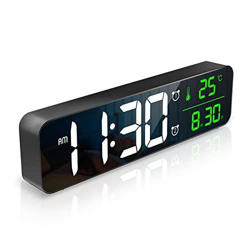 ORIA LED Digital Väckarklocka, Väggklocka Bordsklocka med Stor Skärm, Digital Väckarklocka, Datum/Temperatur, ℃/℉-brytare, Tidsminne, 2 larm, Ringsignal/Volym/5 Justerbar Ljusstyrka
