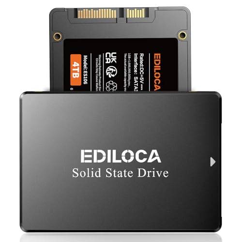Ediloca SSD 4TB, SSD-hårddisk intern, 2,5 tum SATA III, upp till 550 MB/s, 3D NAND QLC, kompatibel med bärbar dator och PC stationär (ES106 Black)