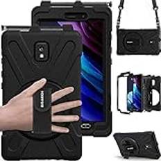 BRAECN Samsung Galaxy Tab Active 5/Tab Active 3 fodral 8 tum SM-X300/X306B/T570/T575, slitstark stötsäker robust skydd med 360° roterande handrem och kickstand, axelrem, svart