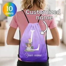 1pc Customized Personalized Name Drawstring Backpack, Customized Initial & Name Drawstring Backpack, Cartoon Element Design, Exclusive Travel Bag, Lig - Multicolor - L,M,S