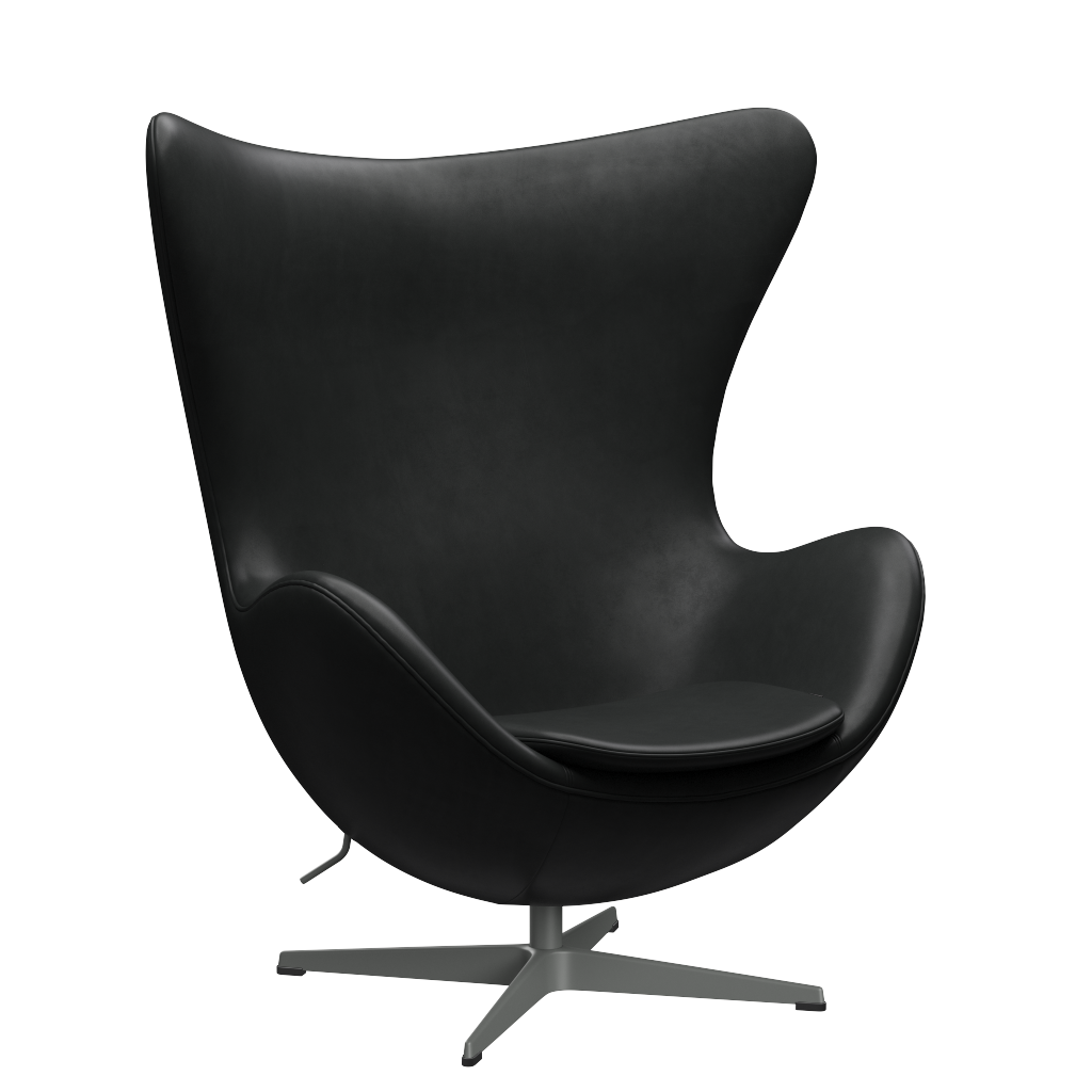 3316 Ægget loungestol, stel i silver grey af Arne Jacobsen Grace læder - Black - Jacobsen Plus