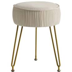 IBUYKE rund sammet fotpall ottoman pall, smink fåfänga soffpall, sammet dressing bord sits, ottoman soffa pall, gyllene stålben, kräm-vit
