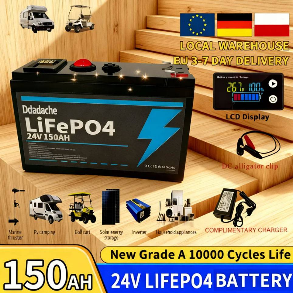 24V LiFePO4 150Ah Lithium Battery 4000+ Deep Cycles, for Power Wheels Toys, Scooter, Radio, UPS, Kayak Fish Finder, Solar Panel
