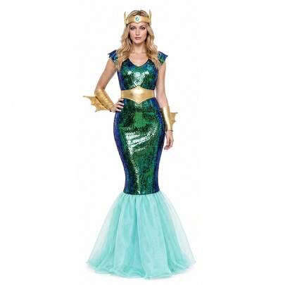 Rollspelsklänning för kvinnor, drottning- och havsprinsesskostym för vuxna kvinnor, Halloweenparty, maskeradkostym - Multifärgad (L,M,XL)