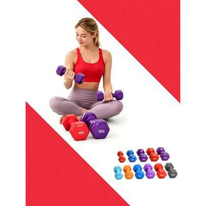 Enstaka / Par Dip-belagda släta hantlar, hantelset, 2KG/4KG/5KG, fitness-handledsskydd valfritt tillbehör, för hem, gym, studenthem, skola, kontor & l - slumpmässig färg