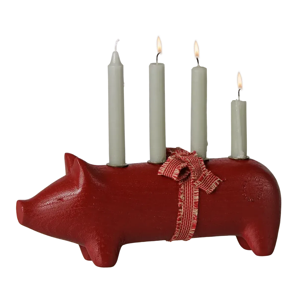 Maileg, Trælysestage, Gris, Advent Medium - Rød, 14-6802-00 - Onesize