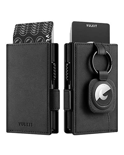 VULKIT Korthållarplånbok med Airtag-hållare pop-up plånbok RFID-blockerande metallkortfodral, magnetisk stängning med sedelfack, Svart, Minimalistisk