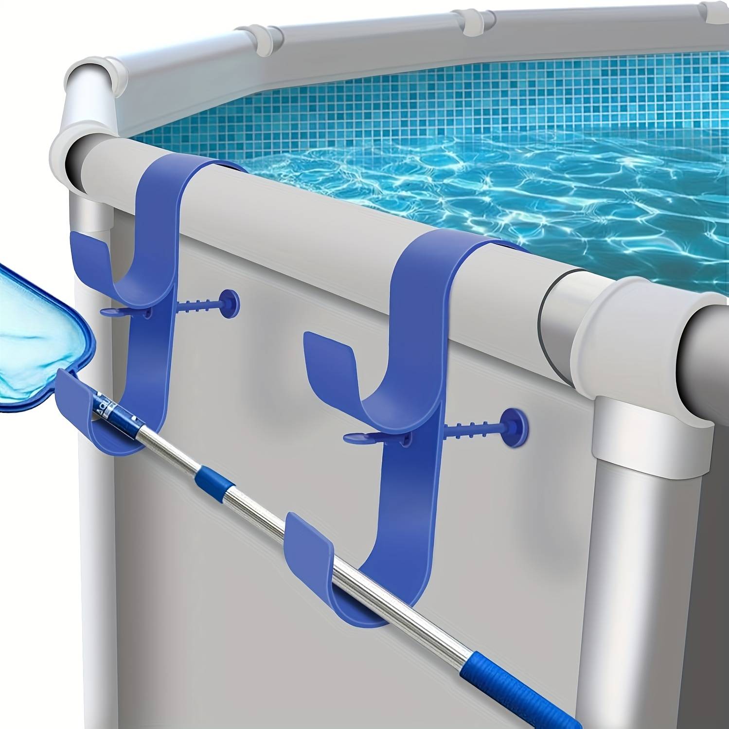 TEMU 1/2pcs Adjustable Pool Pole Hanger – Durable Plastic, Perfect For Above Ground Pools, Includes Leaf Skimmer Net & Brush Hooks For Above Ground Pool Additions Pool Skimmer For Above Ground Pool