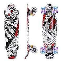 COOCHEER – Skateboard, 55 cm, mini cruiser skateboard med 60 mm polyuretanhjul, komplett med ABEC-7-lager, retrostil