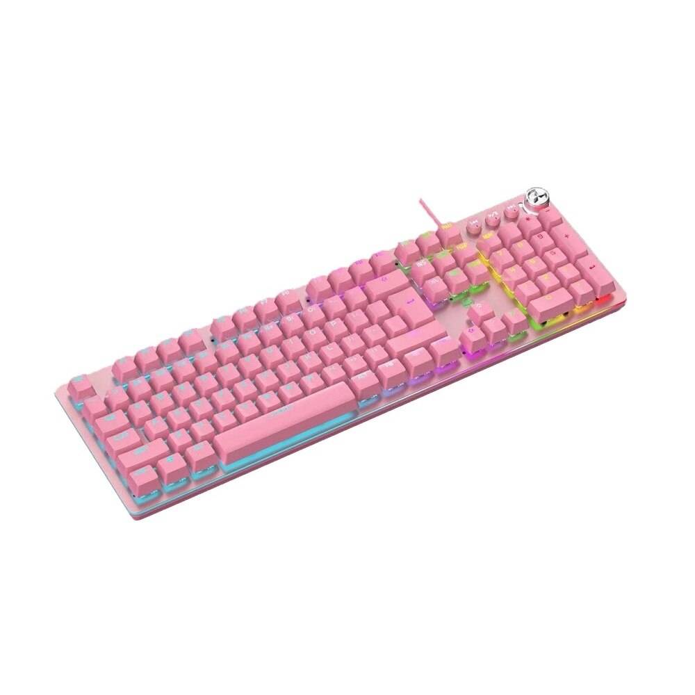 Rgb mekaniskt tangentbord mus uppsättningar rosa nyckelringar med rgb bakgrundsbelyst 104 tangenter layout grön switch axel 3200 dpi rgb bakgrundsbelyst mus pc