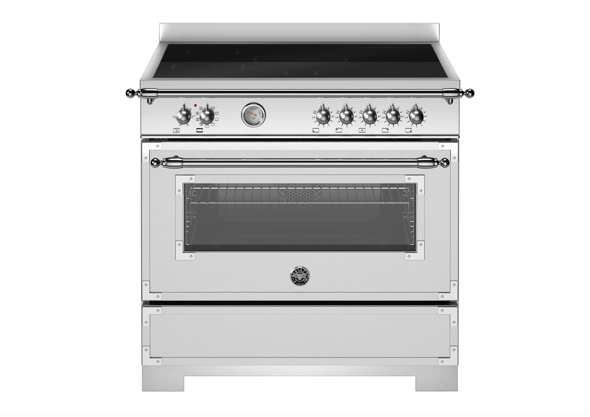 Bertazzoni, Heritage-serien, Induktionskomfur, 90 cm, 5 zoner, 1 ovn. Rustfrit stål.