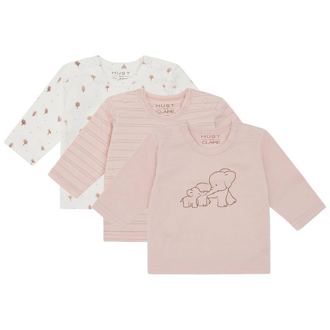 Hust&Claire Amar 3-pak Langærmet T-shirt Peach Dust 68 cm Lyserød 68 cm Drenge, Piger