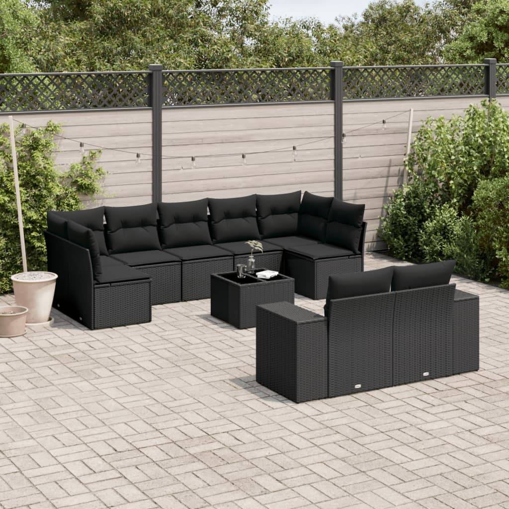 Sofasæt Til Haven 10 Dele Med Hynder Polyrattan - Sort / Med bord