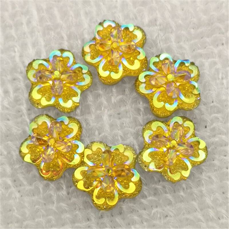 Diy 80 st 12mm ab blomma harts strass flatback scrapbooking telefonfodral hantverk - Gul