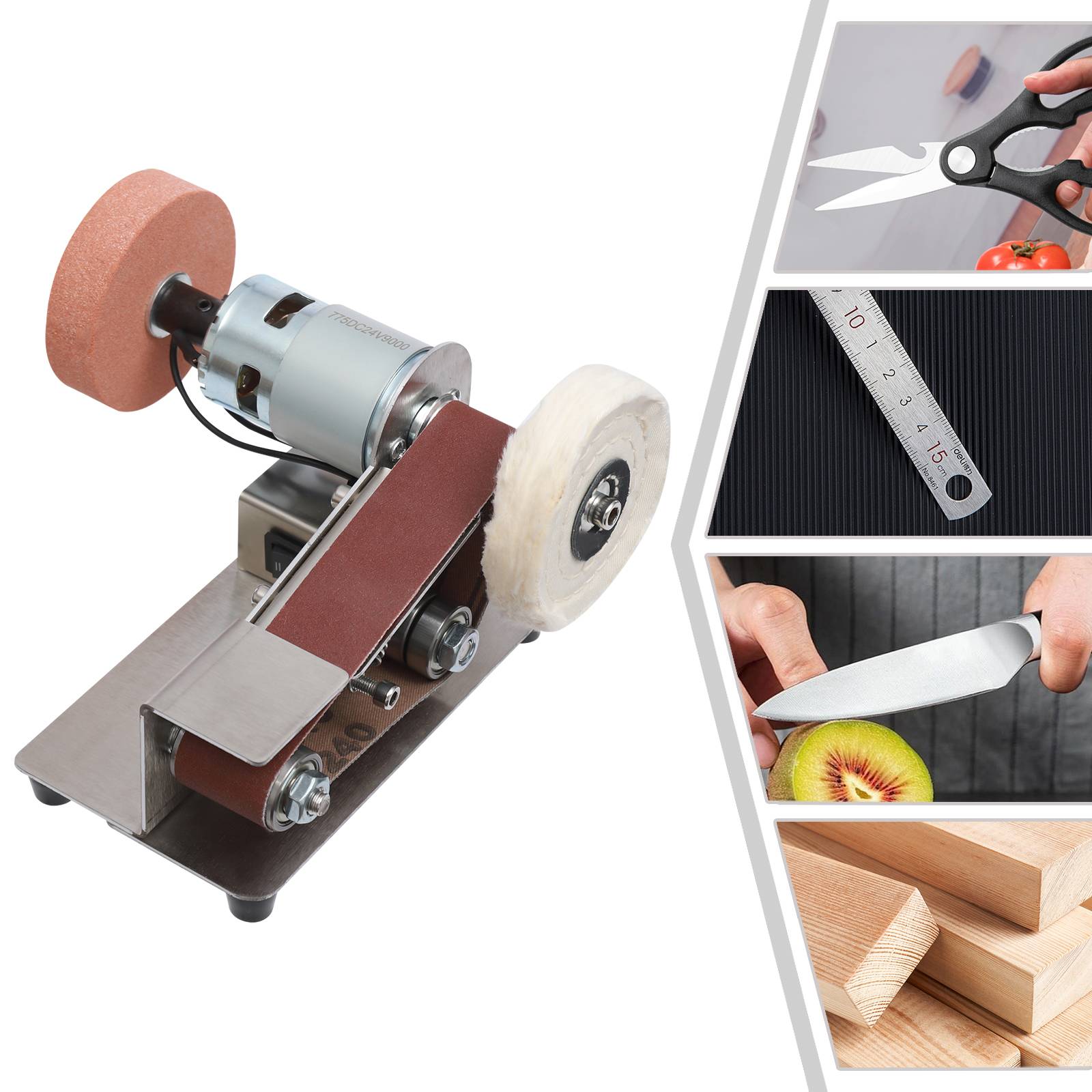 150W Electric Belt Sander 775 Motor Sanding Machine 7-Stage Adjustable Polisher with 20pcs Belts 30*330mm Knife Grinding Sharper