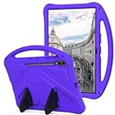 Kompatibel med Samsung Galaxy Tab S10 Ultra 14,7 tum 2024 SM-X920 fodral, kraftigt stötsäkert barnvänligt hybridskyddsfodral för Samsung Galaxy Tab S10 Ultra Case surfplatta stativ och rem (lila)