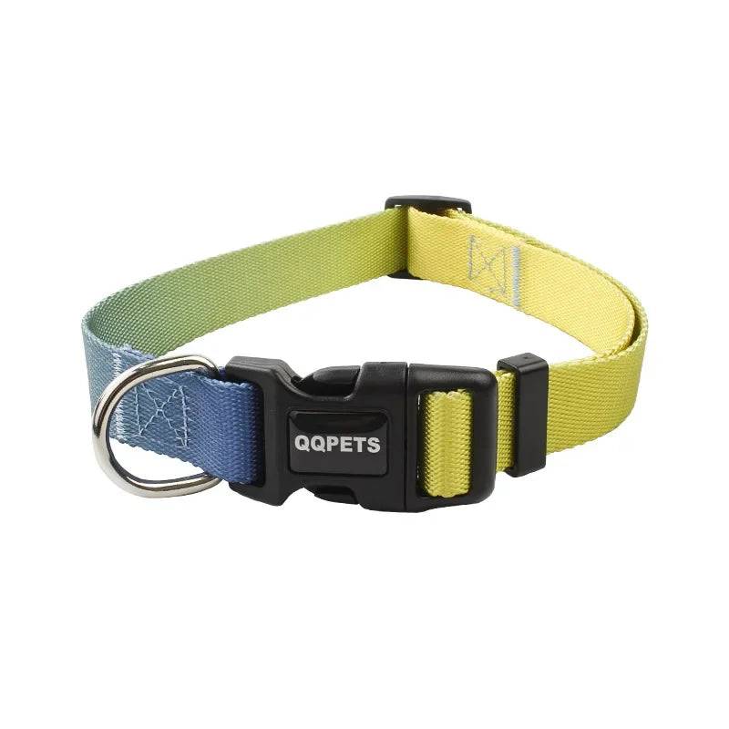 Adjustable Nylon Dog Collar & Leash Set - For Small to Large Dogs - Yellow Blue Collar / M 17KG-32KG (M 17KG-32KG)