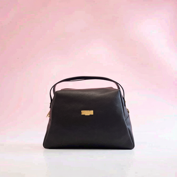 Baldinini Trend - Structured Textured Cowhide Shoulder Bag with Gold Hardware - Black